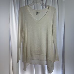 Women’s BAR III White Sweater w/Asymmetrical Hem & Sheer Under Fabric Sz L